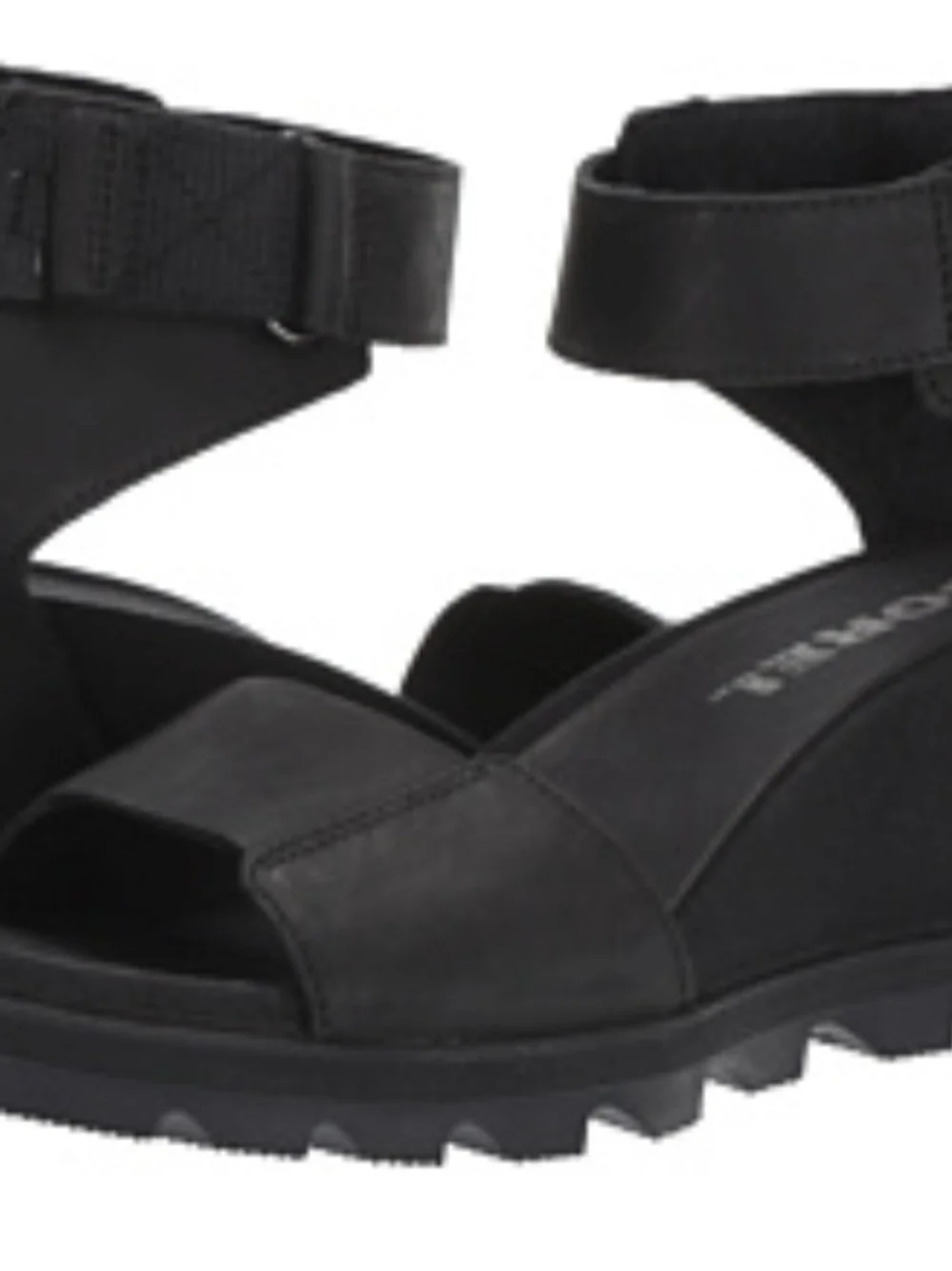 Sorel Joanie II Black Leather Ankle-Strap Wedge Sandals Size 7.5